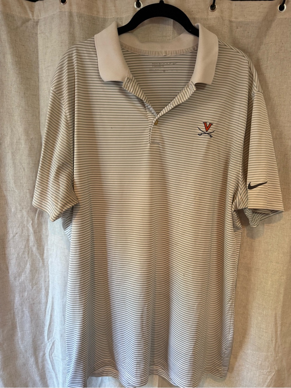 Nike Beige & White Striped Polo with Virginia Cavaliers Logo